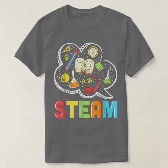 Camiseta Professora E Estudante STEAM De Volta À Escola (Frente do Design)