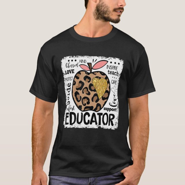 Camiseta Professora Educadora Leopard Apple Love Team De Vo (Frente)