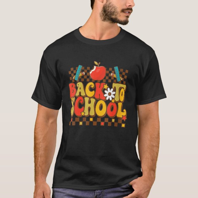 Camiseta Professora em Groovy Vibes Elementar Retro Welco (Frente)