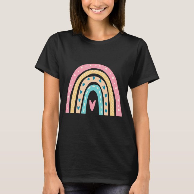 Camiseta Professora Ensino Escolar Educador Rainbow Pastel  (Frente)
