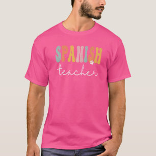 Camiseta Professora Espanhola Retro Groovy Women Feliz Prim