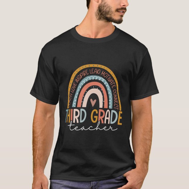 Camiseta Professora Grau Ensino Amor Inspira Boho Rainbow (Frente)