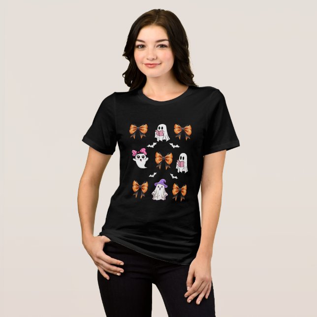 Camiseta Professora Halloween Coquette Arcos e fantasmas de (Frente Completa)