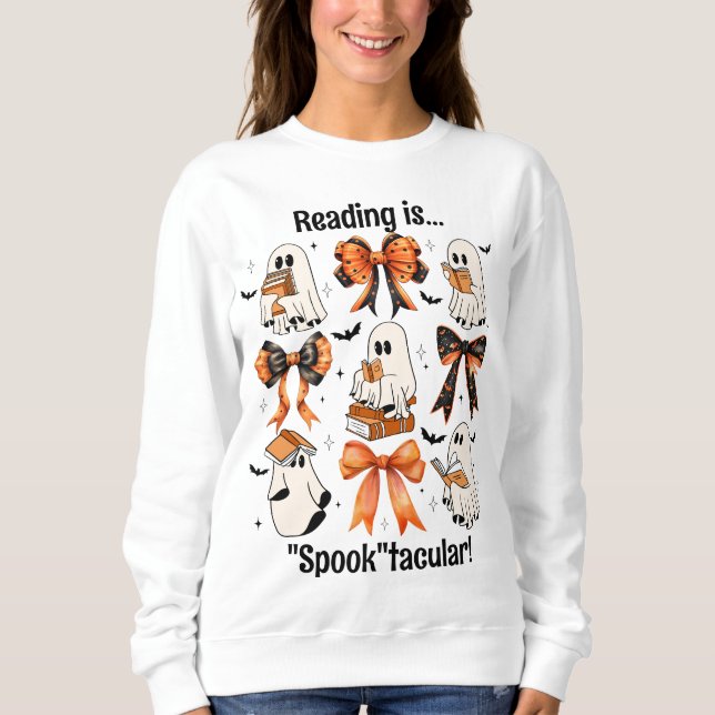 Camiseta Professora Halloween Coquette Arcos e fantasmas de (Frente)