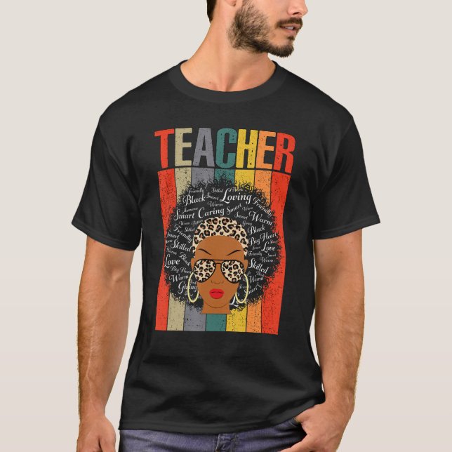Camiseta Professora História Negra Mês Leopard Messy Bun Af (Frente)