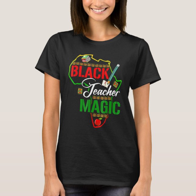 Camiseta Professora Negra Professora Mágica Homens Mulheres (Frente)