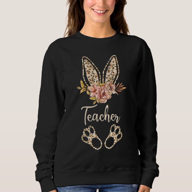 Camiseta Professora páscoa Cute Bunny Leopard Print School  (Frente)