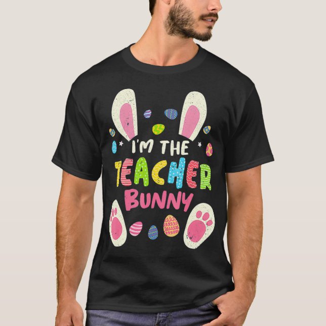 Camiseta Professora Páscoa do Partido Familiar Bunny Face C (Frente)
