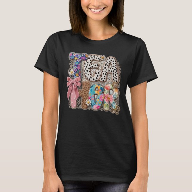 Camiseta Professora Retro Coquette - Floral Leopardo  (Frente)