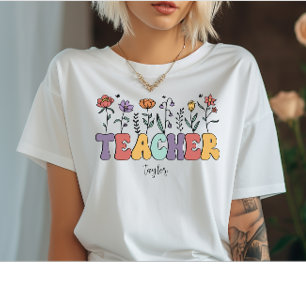 Camiseta Professora Retro Floral Flor Silvestre