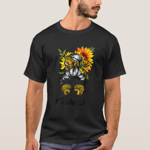 Camiseta Professora Vida de Cabelo Mensageiro Bun Girassol 