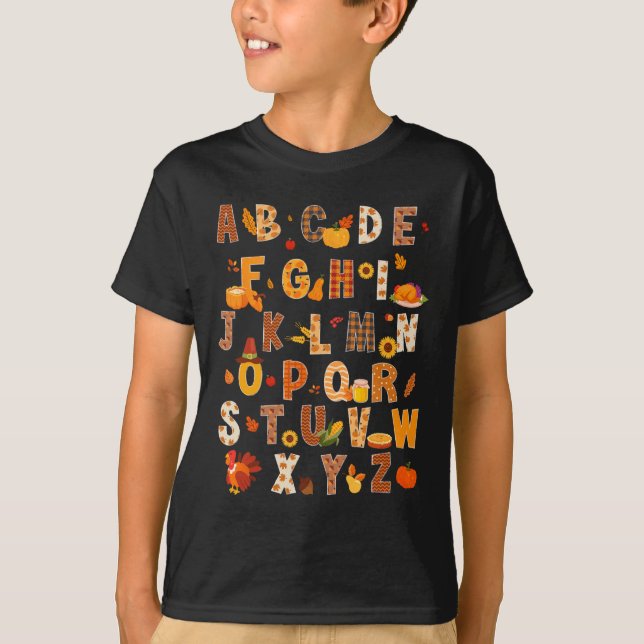 Camiseta Professores Crianças Alphabet Turquia Bomba Obriga (Frente)