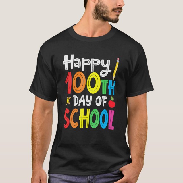 Camiseta Professores Crianças Retro Groovy 100 Dias Feliz 1 (Frente)