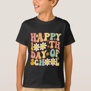 Camiseta Professores Crianças Retro Groovy 100 Dias Feliz 1