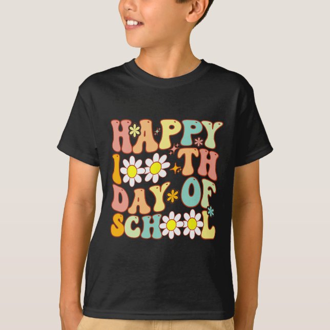 Camiseta Professores Crianças Retro Groovy 100 Dias Feliz 1 (Frente)