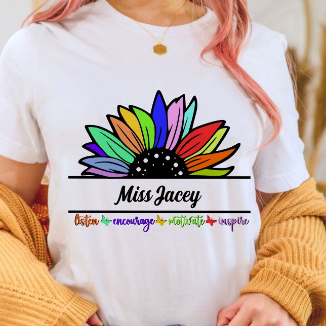 Camiseta Professores de flores selvagens Apreciação, profes (Listen Encourage Teacher Motivate Inspire,Teacher, Teacher Life, Teachers Appreciation shirt)