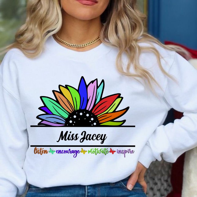 Camiseta Professores de flores selvagens Apreciação, profes (Listen Encourage Teacher Motivate Inspire,Teacher, Teacher Life, Teachers Appreciation sweatshirt)