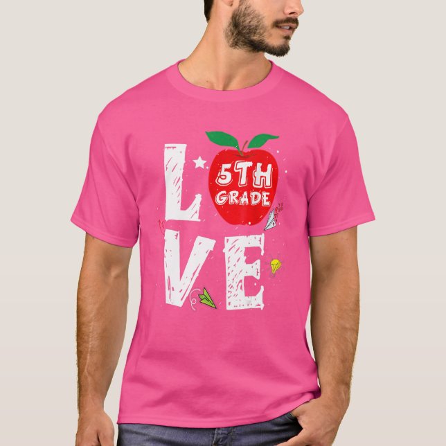 Camiseta Professores de Maçã Bonita de 5 Grau Amor Alunos D (Frente)