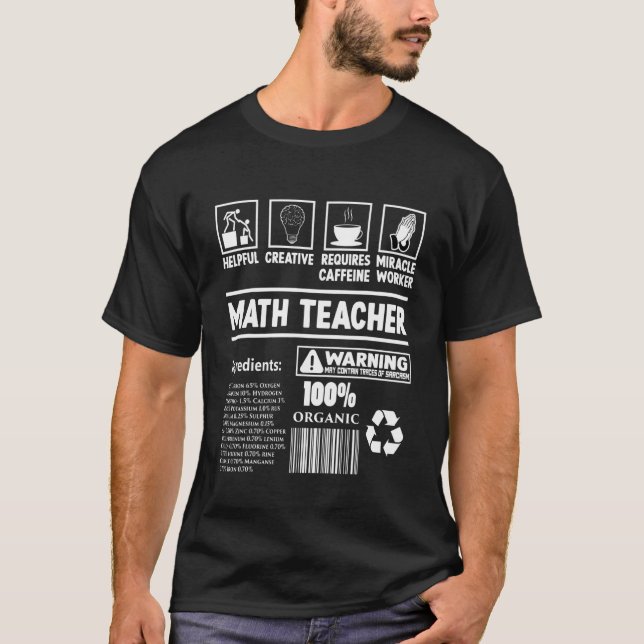 Camiseta Professores De Matemática Fatos Nutricionais Para  (Frente)