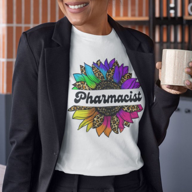Camiseta Profissão farmacêutica Arco-Íris Girassol (Pharmacist Profession Rainbow Sunflower T-Shirt
)