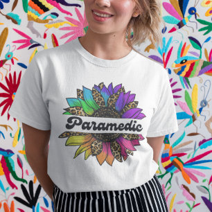 Camiseta Profissão paramédica Rainbow Sunflower