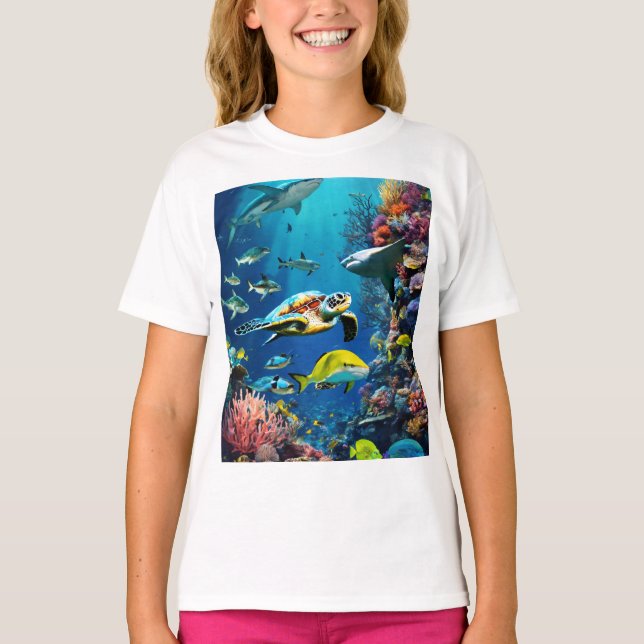 Camiseta Profundezas da Harmonia: Vida sob as Ondas (Frente)