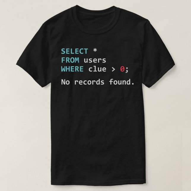 Camiseta Programador Admin do Banco de Dados SQL Funny de C (Frente do Design)