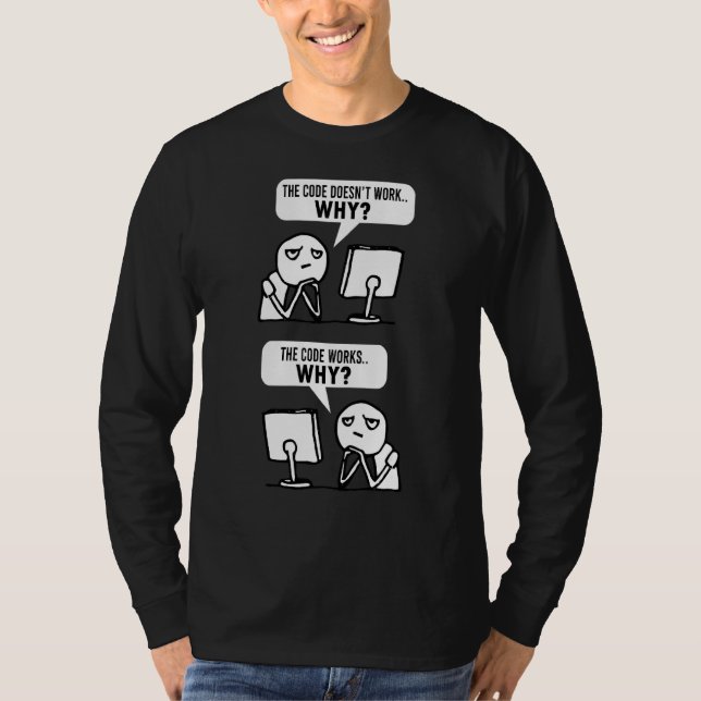 Camiseta Programador Coder Meme dizendo que o código não fu (Frente)