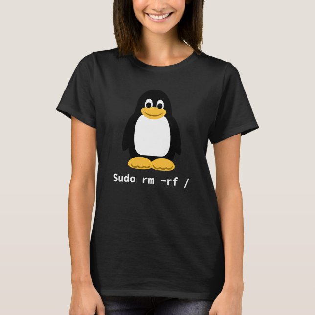 Camiseta Programador De Pinguim Do Sudo Rm Rf Tux Linux Tux (Frente)