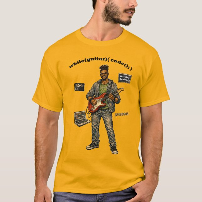 Camiseta Programador de software afro-americano que toca gu (Frente)