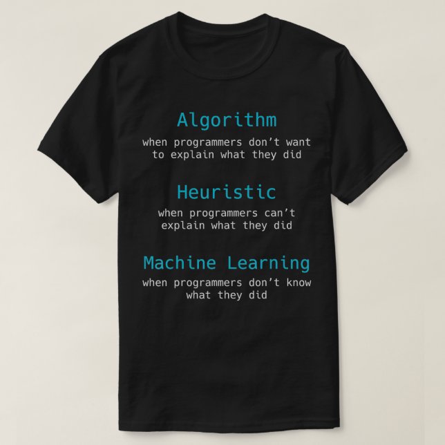 Camiseta Programadores Engraçados Algoritmos Heurísticos Má (Frente do Design)