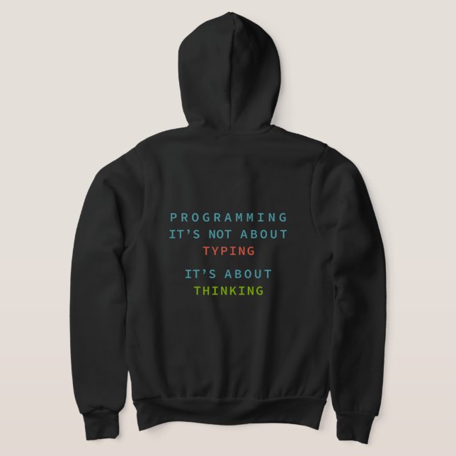 Camiseta Programming Is Thinking, Not Typing – Developer (Postura das costas)