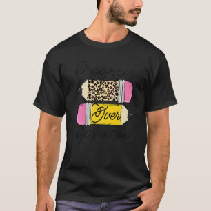 Camiseta Progresso Sobre a Perfeição Lápis Leopardo Motivaç