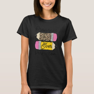 Camiseta Progresso Sobre a Perfeição Lápis Leopardo Motivaç
