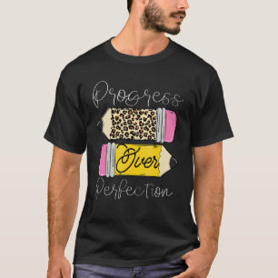 Camiseta Progresso Sobre a Perfeição Lápis Motivação Leopar