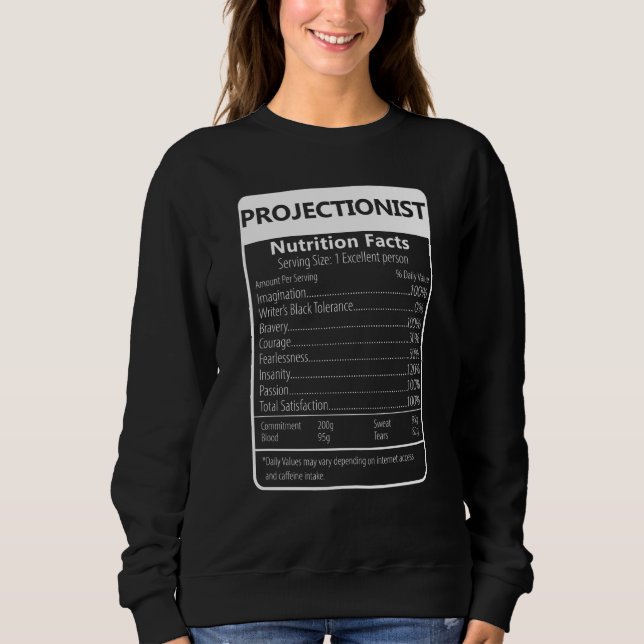 Camiseta Projectionist Nutrition Facts Sarcastic Graphic (Frente)