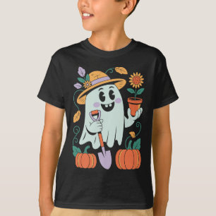 Camiseta Projetista Fantasma de Halloween com Abóboras e