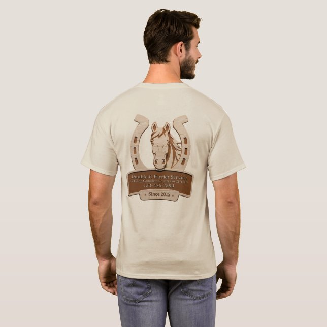Camiseta Promo de Serviço de Ferrageamento de Cavalos Perso (Parte Traseira Completa)