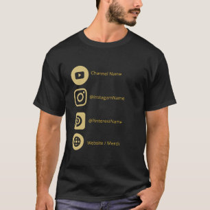 CAMISETA PROMOÇÃO NEGRA DOURADA DAS MÍDIAS SOCIAIS DO YOUTU