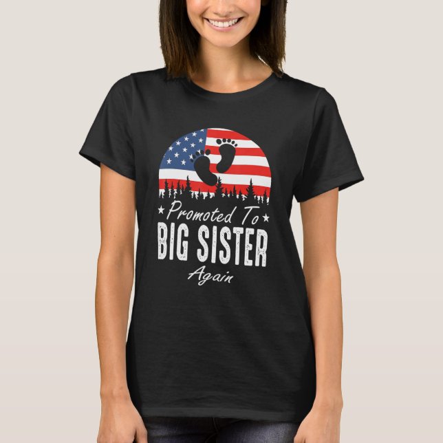 Camiseta Promoted To Big Sister Again 2024 US Flag Father's (Frente)