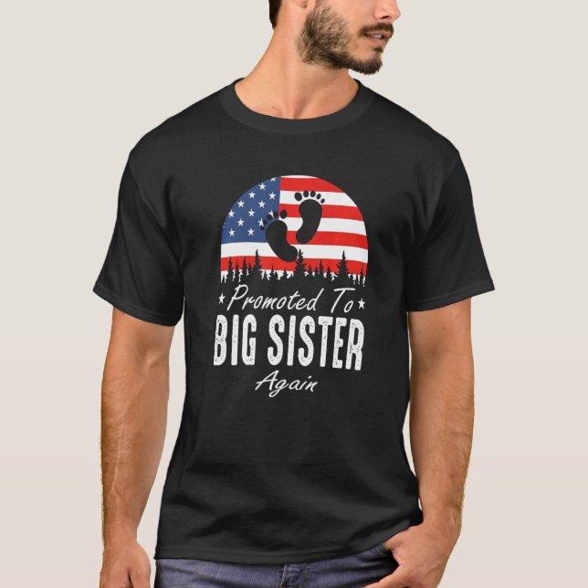 Camiseta Promoted To Big Sister Again 2024 US Flag Father's (Frente)