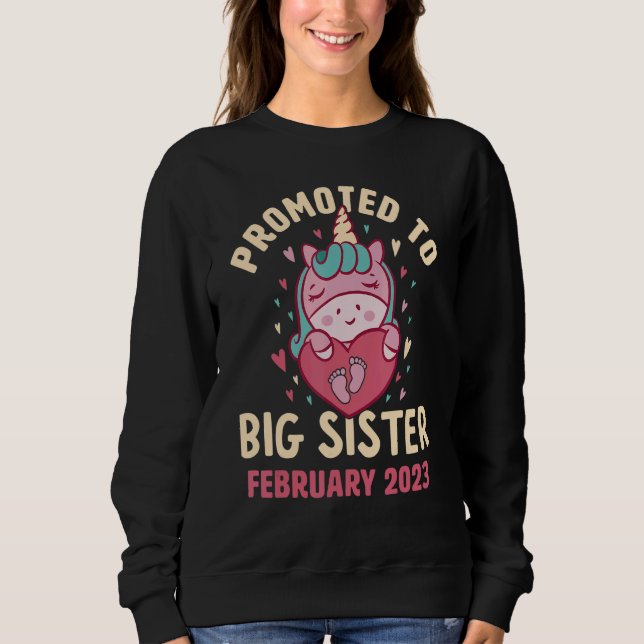 Camiseta Promoted to Big Sister February 2023 Unicorn Heart (Frente)