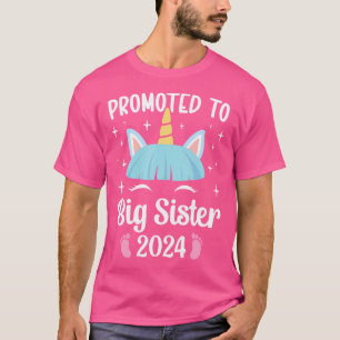 Camiseta Promovido À Big Sister 2024 Com Unicorn Para Novo 