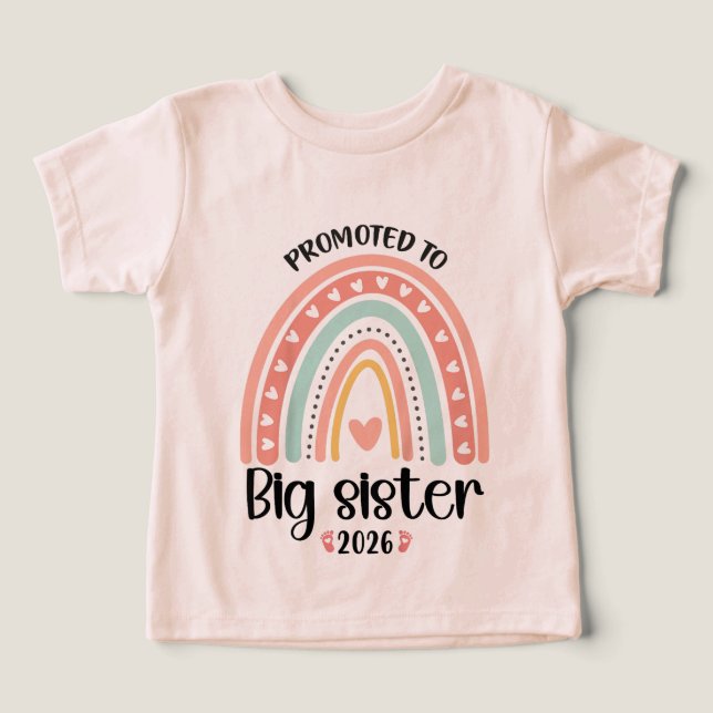 Camiseta Promovido A Big Sister 2026 Toddler Girls (Design frontal)