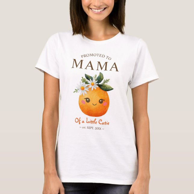 Camiseta Promovido à Mãe de um Pequeno Chá de fraldas Cutie (Frente)