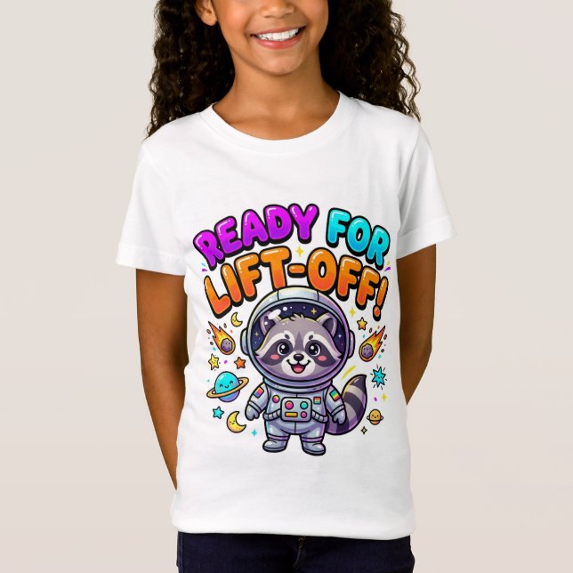 Camiseta Pronta Para Decolagem Astronauta Guaxinim (Frente)