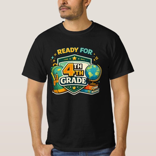Camiseta Pronto para a mochila moderna da 4ª série de volta (Frente)