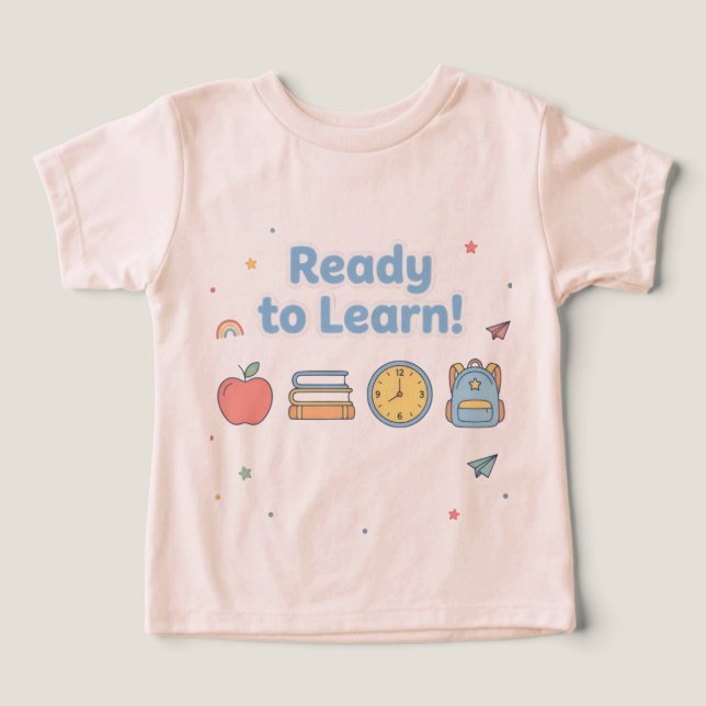 Camiseta Pronto para Aprender  Fofo Volta às Aulas   (Design frontal)