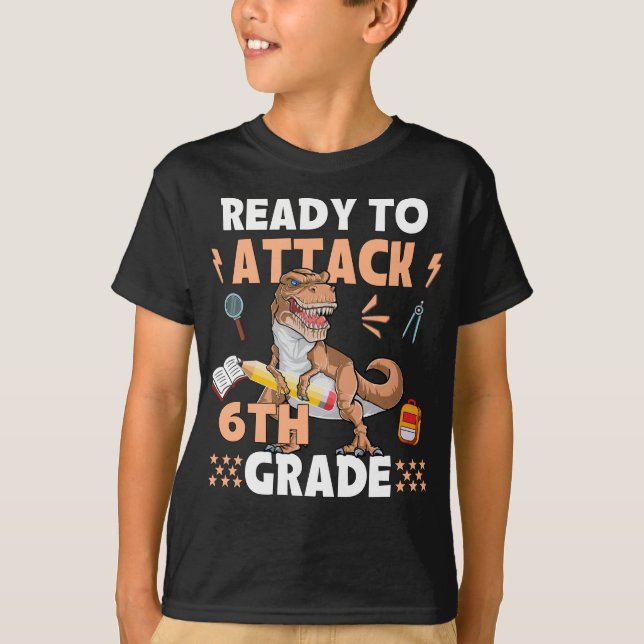 Camiseta Pronto Para Atacar O Dinossauro 6 De Volta À Escol (Frente)