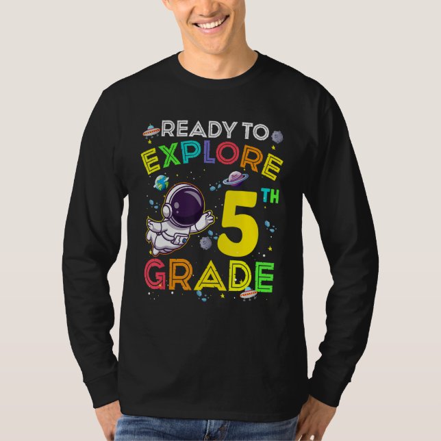 Camiseta Pronto Para Explorar 5º Ano Astronauta Fofo Menino (Frente)